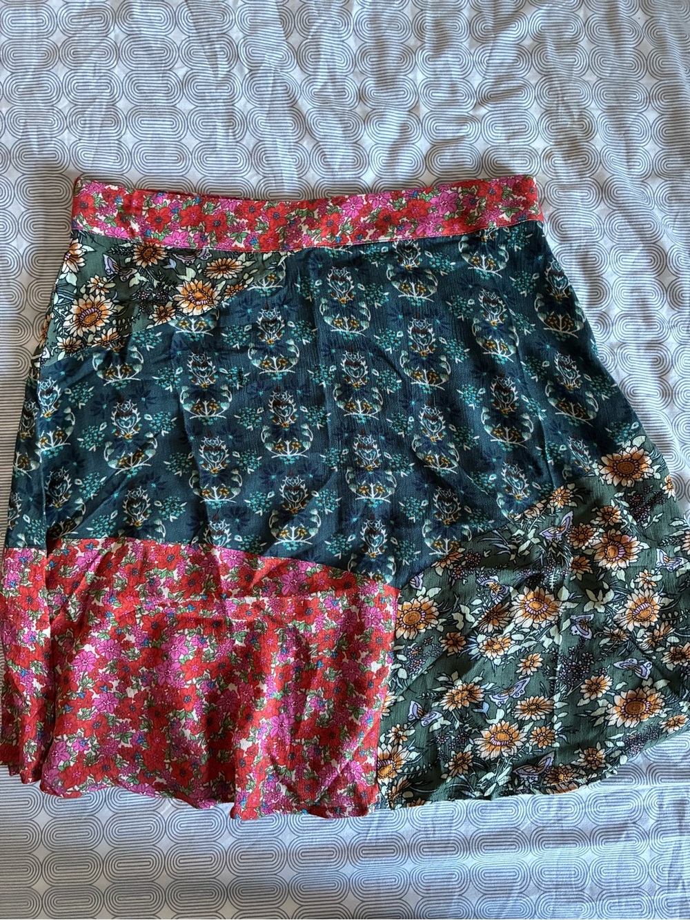 NATURAL LIFE Green & Pink Floral Patchwork A-Line Skirt